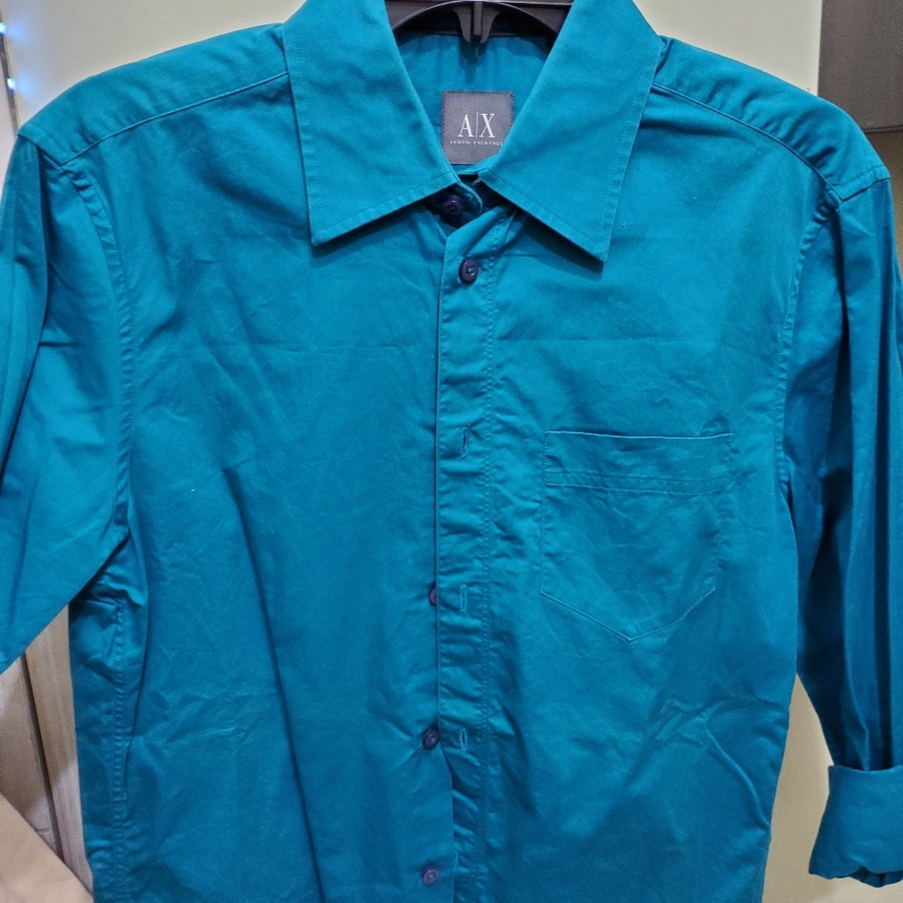 (Armani Exchange) Opal Blue Dress Shirt